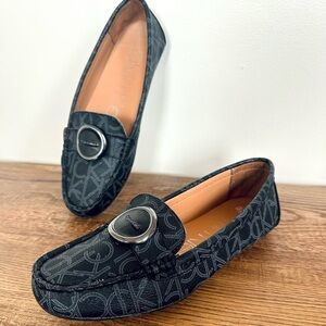 Calvin Klein sz US 6 Leana Black Logo Moccasin Flats Loafers